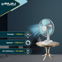 Bajaj Armor Series Fuzion 400mm Table Fan – DuraBreeze Pro Technology, 100% Copper Motor, White BlueTint