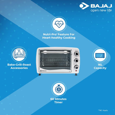Bajaj 1603T Oven Toaster Grill (OTG) – 16L, 1200W, with Accessories & 2-Year Warranty by Bijli ki Dukan