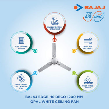 Bajaj Ceiling Fan 1200 mm - Edge HS Deco Opal White for Instant Airflow