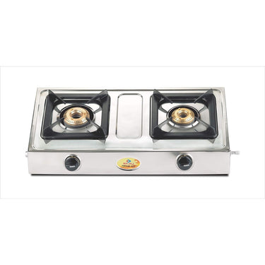 Bajaj Popular Eco 2-Burner Gas Stove - ISI Certified, Stainless Steel, Silver & Black
