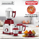 Maharaja Whiteline Duramaxx 750W Mixer Grinder, 3 Jars, White & Red