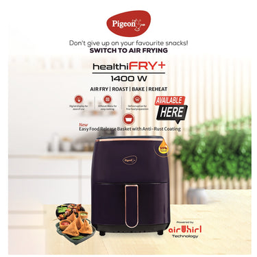 All detials Pigeon Air Fryer HEALTHY FRY PLUS, 1400W for Air Frying, Roasting, Baking and Reheat BKD