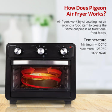Pigeon Air Fryer Oven 25L - 2-in-1 OTG & Airfryer - 1400W Air Fry, Bake, Toast, Broil & Defrost (Black) by Bijli ki Dukan