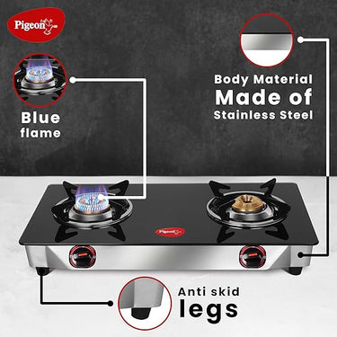 Pigeon Stainless Steel Ayush Glasstop 2 Burner Gas Stove