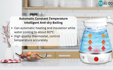 SKADIOO Electric Kettle 600W - Portable Foldable Hot Water & Tea Coffee Maker for Travel Break Aoutomatic